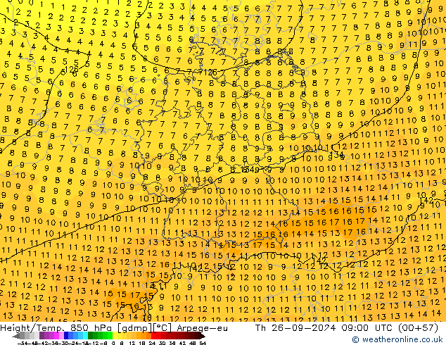 Height/Temp. 850 hPa Arpege-eu Th 26.09.2024 09 UTC