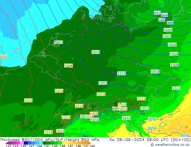 850-1000 hPa Kalınlığı Arpege-eu Cts 28.09.2024 06 UTC