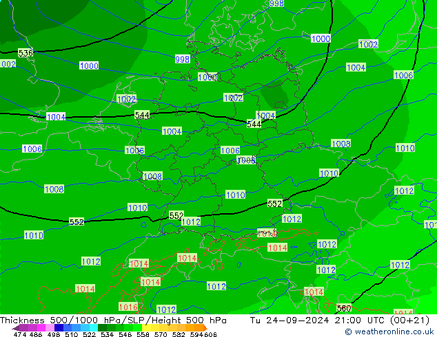 Thck 500-1000hPa Arpege-eu  24.09.2024 21 UTC