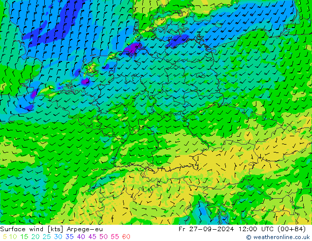 Surface wind Arpege-eu Fr 27.09.2024 12 UTC