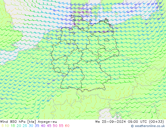  850 hPa Arpege-eu  25.09.2024 09 UTC