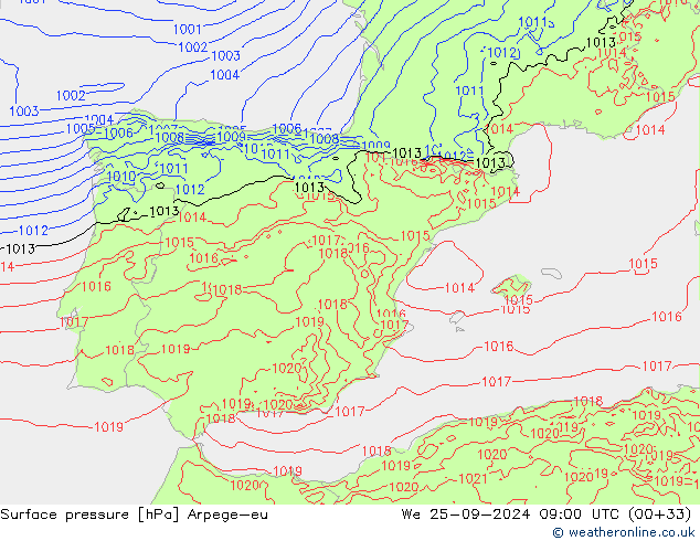 Surface pressure Arpege-eu We 25.09.2024 09 UTC