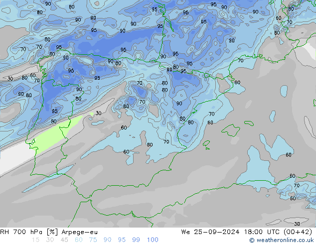 RH 700 hPa Arpege-eu St 25.09.2024 18 UTC