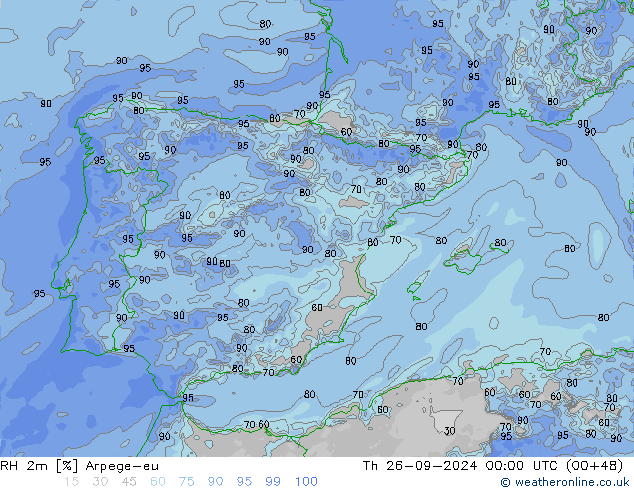 RH 2m Arpege-eu Th 26.09.2024 00 UTC