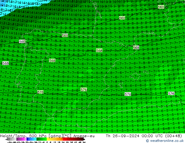 Height/Temp. 500 hPa Arpege-eu Th 26.09.2024 00 UTC