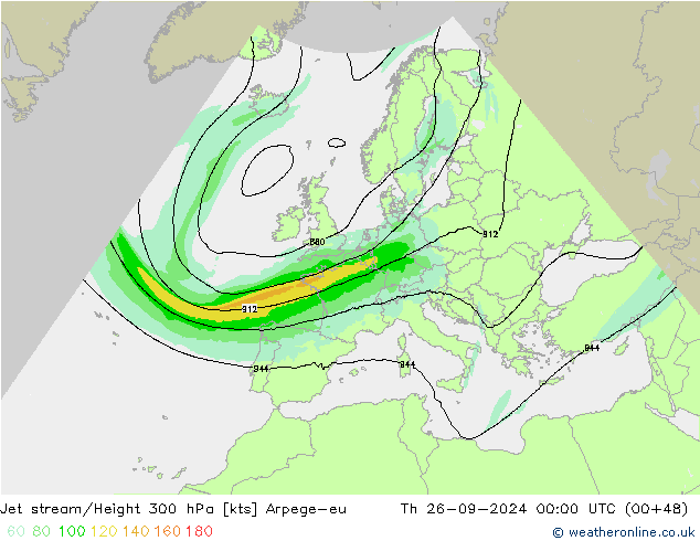 Jet stream/Height 300 hPa Arpege-eu Th 26.09.2024 00 UTC