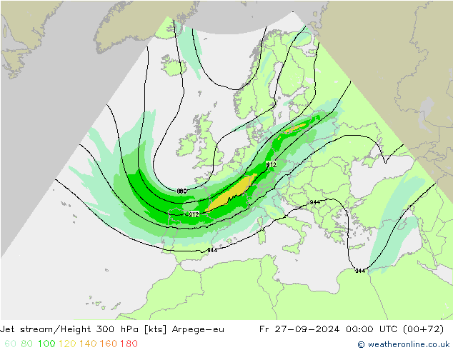 Jet stream/Height 300 hPa Arpege-eu Fr 27.09.2024 00 UTC