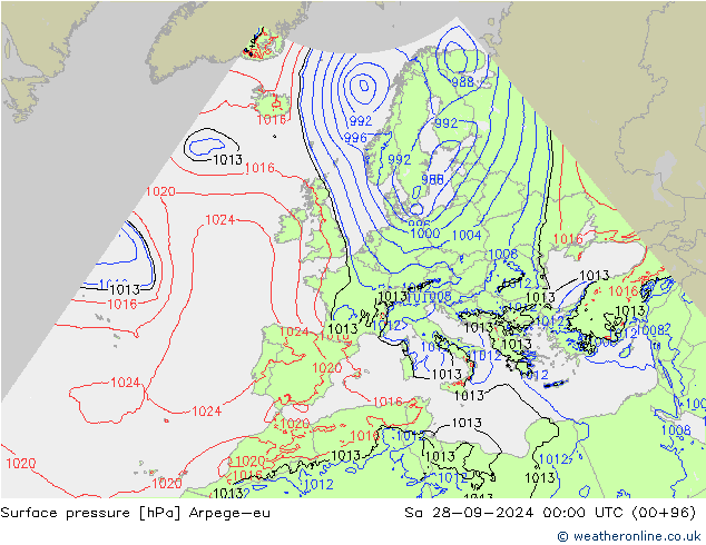 Surface pressure Arpege-eu Sa 28.09.2024 00 UTC