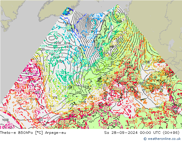 Theta-e 850hPa Arpege-eu Sa 28.09.2024 00 UTC