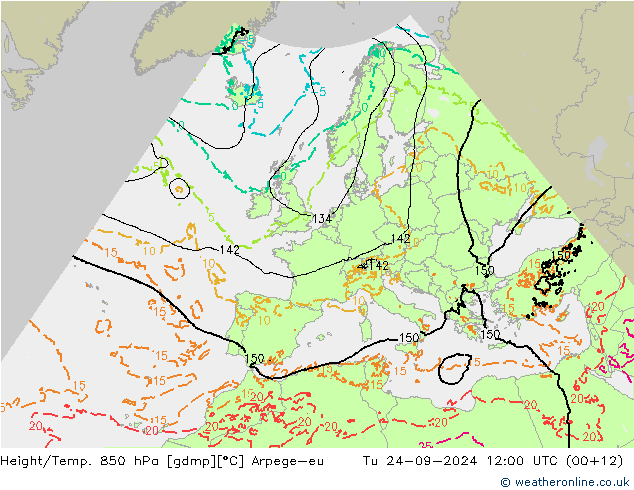 Height/Temp. 850 hPa Arpege-eu Di 24.09.2024 12 UTC