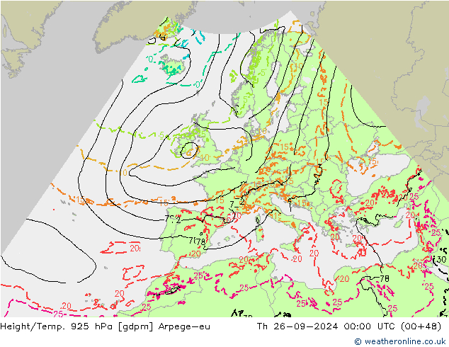 Height/Temp. 925 hPa Arpege-eu Qui 26.09.2024 00 UTC