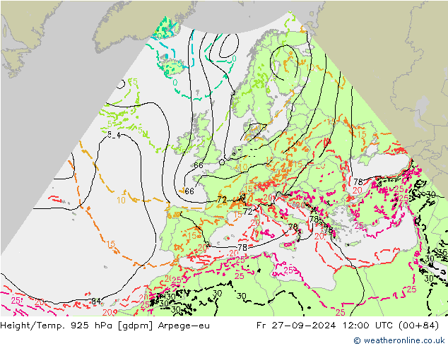 Height/Temp. 925 hPa Arpege-eu Fr 27.09.2024 12 UTC