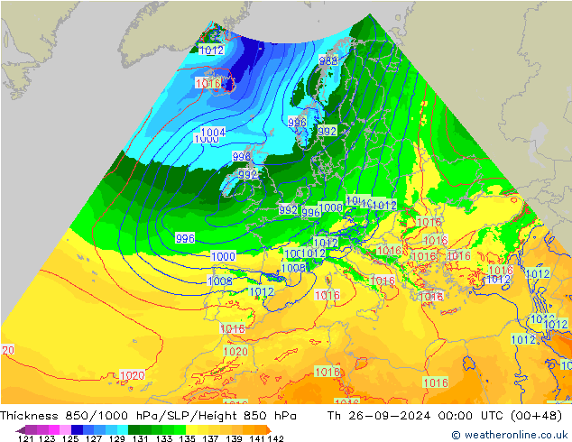 Thck 850-1000 hPa Arpege-eu jeu 26.09.2024 00 UTC