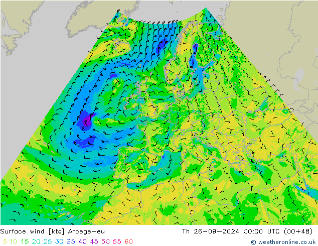 Surface wind Arpege-eu Th 26.09.2024 00 UTC