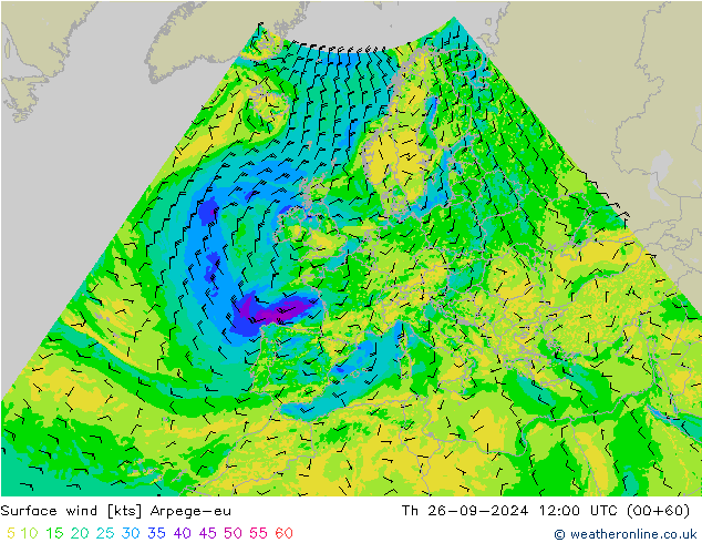 Viento 10 m Arpege-eu jue 26.09.2024 12 UTC