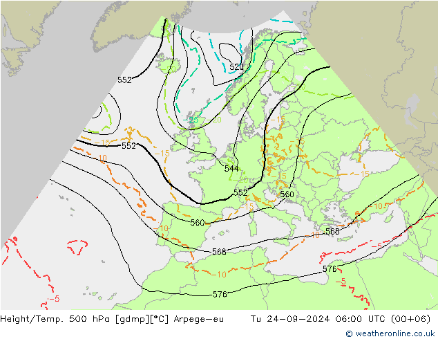 Height/Temp. 500 hPa Arpege-eu Tu 24.09.2024 06 UTC