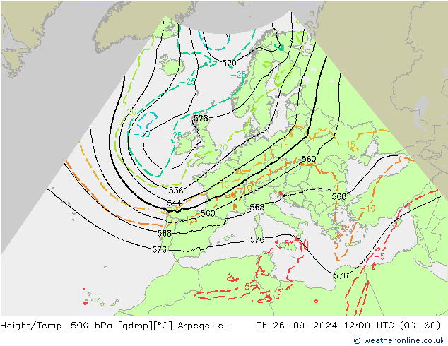 Height/Temp. 500 hPa Arpege-eu Qui 26.09.2024 12 UTC