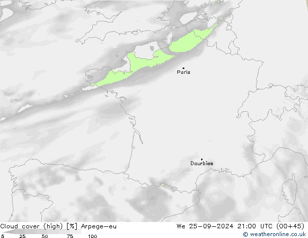 Bulutlar (yüksek) Arpege-eu Çar 25.09.2024 21 UTC