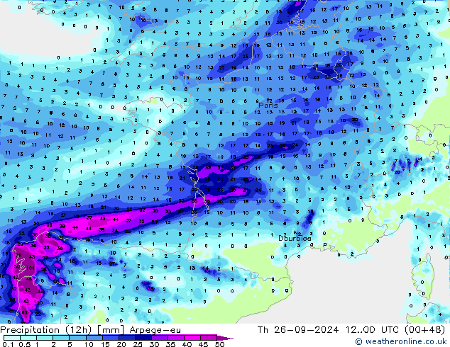 Precipitation (12h) Arpege-eu Th 26.09.2024 00 UTC