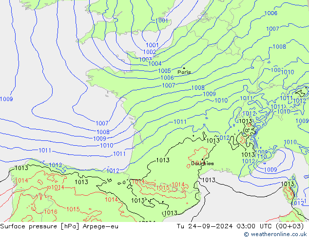 Surface pressure Arpege-eu Tu 24.09.2024 03 UTC