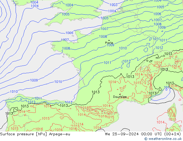 Pressione al suolo Arpege-eu mer 25.09.2024 00 UTC