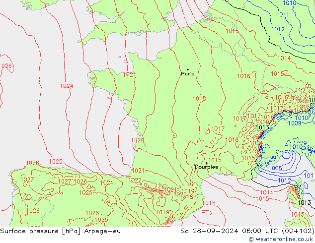 Surface pressure Arpege-eu Sa 28.09.2024 06 UTC