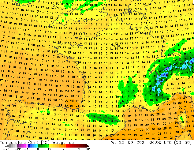 Temperature (2m) Arpege-eu We 25.09.2024 06 UTC