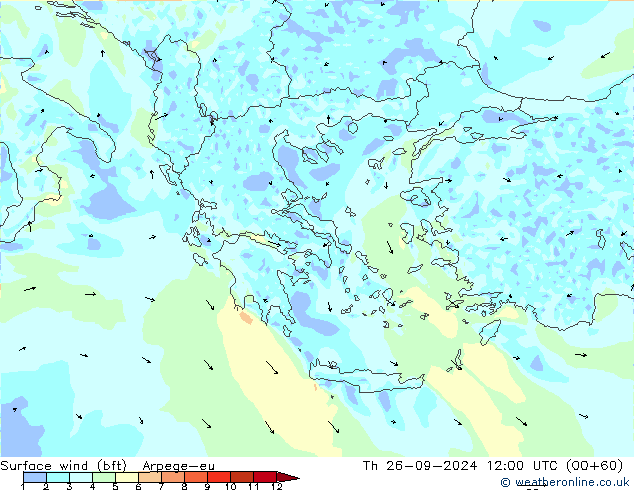 Bodenwind (bft) Arpege-eu Do 26.09.2024 12 UTC