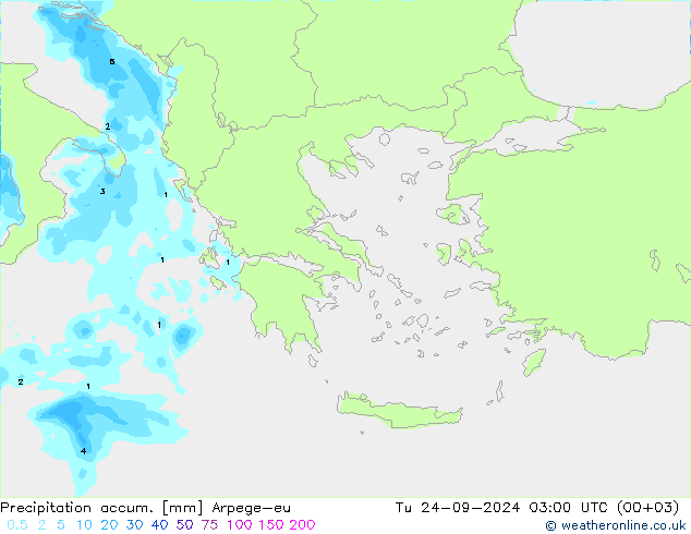 Precipitation accum. Arpege-eu mar 24.09.2024 03 UTC