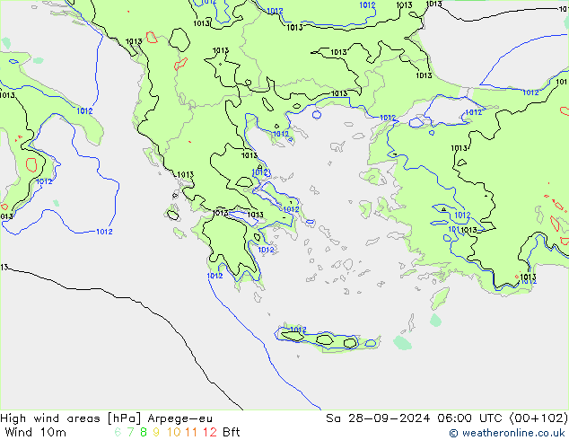 High wind areas Arpege-eu sab 28.09.2024 06 UTC