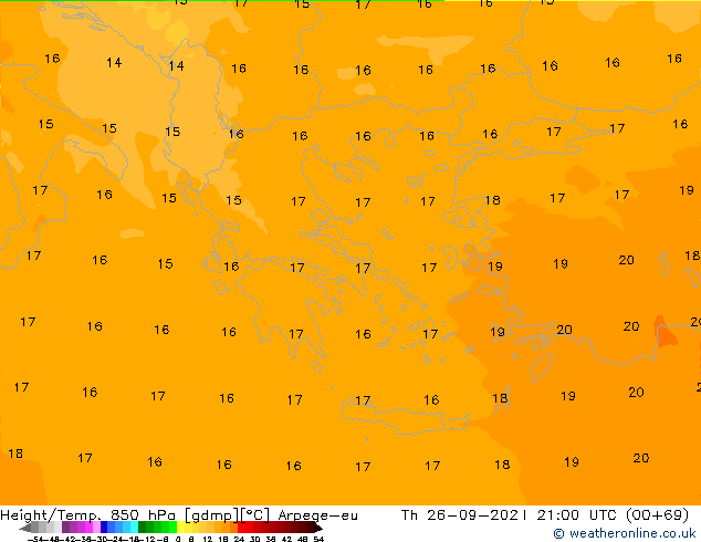 Height/Temp. 850 hPa Arpege-eu Th 26.09.2024 21 UTC