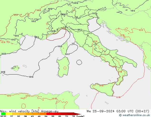 Max. wind velocity Arpege-eu St 25.09.2024 03 UTC