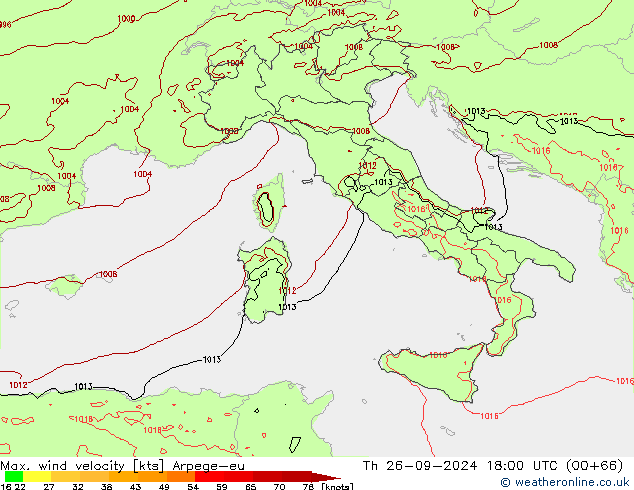 Max. wind snelheid Arpege-eu do 26.09.2024 18 UTC