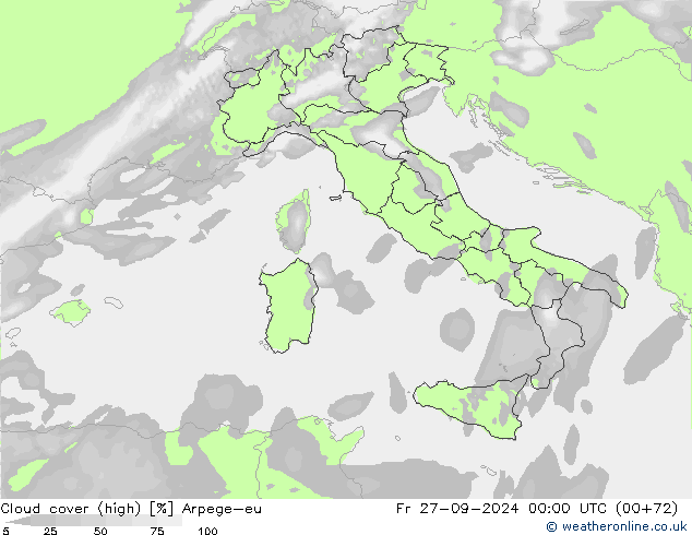 Cloud cover (high) Arpege-eu Fr 27.09.2024 00 UTC