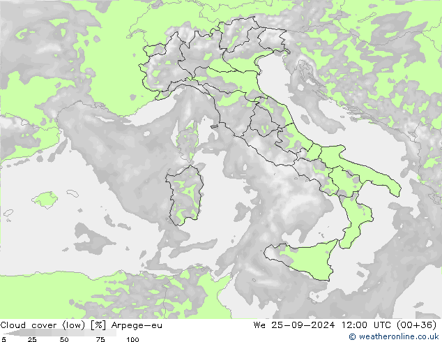 Bewolking (Laag) Arpege-eu wo 25.09.2024 12 UTC