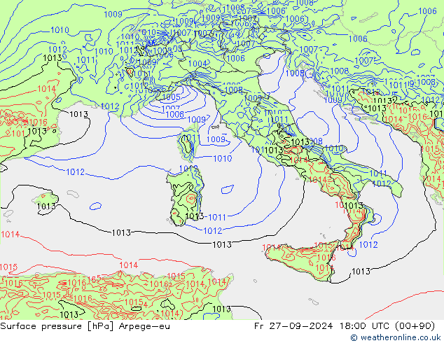 Pressione al suolo Arpege-eu ven 27.09.2024 18 UTC