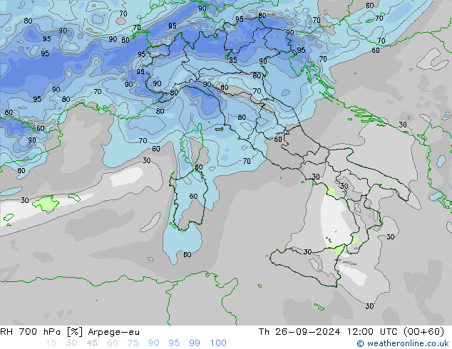 RH 700 hPa Arpege-eu Th 26.09.2024 12 UTC