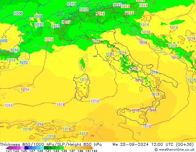 Schichtdicke 850-1000 hPa Arpege-eu Mi 25.09.2024 12 UTC