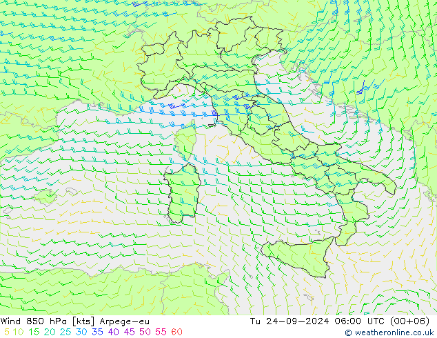 Wind 850 hPa Arpege-eu di 24.09.2024 06 UTC