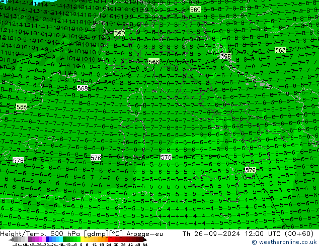 Yükseklik/Sıc. 500 hPa Arpege-eu Per 26.09.2024 12 UTC