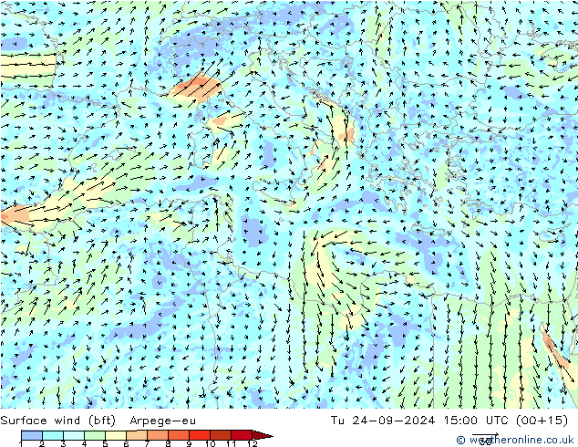  10 m (bft) Arpege-eu  24.09.2024 15 UTC