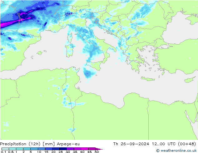 Precipitation (12h) Arpege-eu Čt 26.09.2024 00 UTC