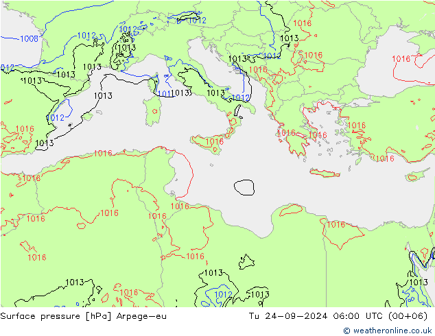 Surface pressure Arpege-eu Tu 24.09.2024 06 UTC