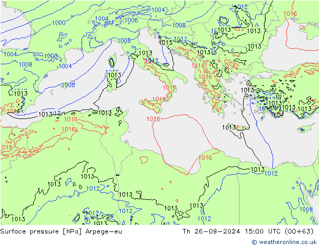 Surface pressure Arpege-eu Th 26.09.2024 15 UTC