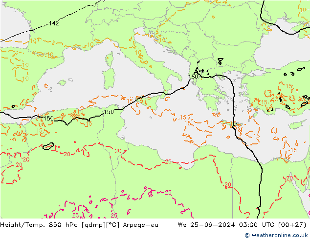 Height/Temp. 850 hPa Arpege-eu Qua 25.09.2024 03 UTC