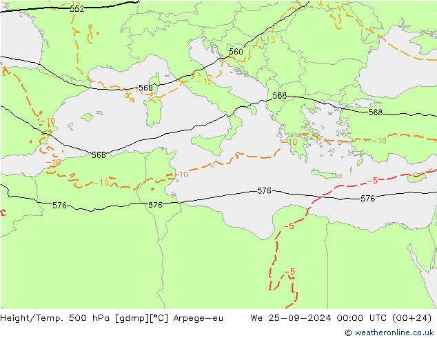 Height/Temp. 500 hPa Arpege-eu  25.09.2024 00 UTC