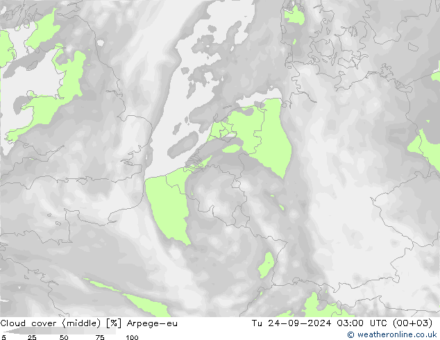 Wolken (mittel) Arpege-eu Di 24.09.2024 03 UTC