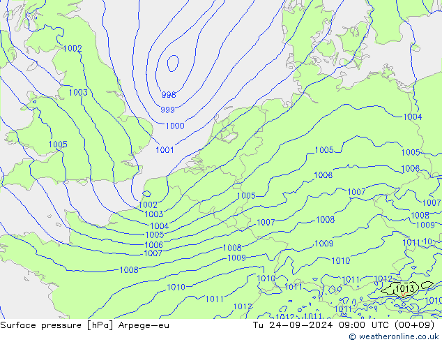 Presión superficial Arpege-eu mar 24.09.2024 09 UTC