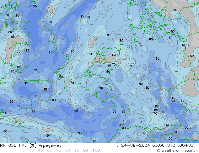 Humedad rel. 850hPa Arpege-eu mar 24.09.2024 03 UTC