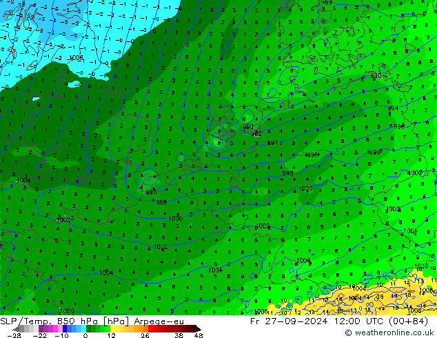 SLP/Temp. 850 hPa Arpege-eu  27.09.2024 12 UTC